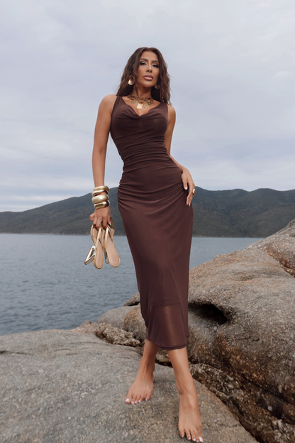 Tulle dress with a gathered neckline